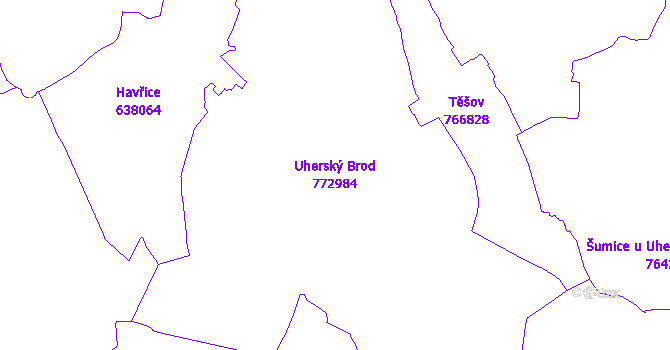 Katastrální mapa Uherský Brod - přehledová mapa katastrálního území