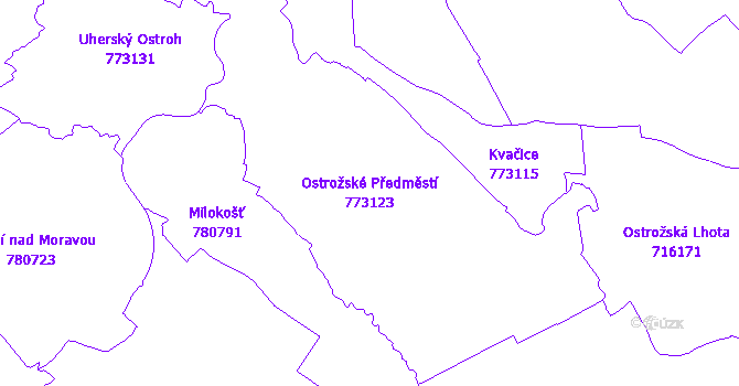 Katastrální mapa Ostrožské Předměstí - přehledová mapa katastrálního území