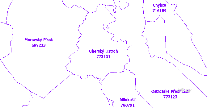 Katastrální mapa Uherský Ostroh - přehledová mapa katastrálního území