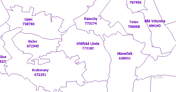 Katastrální mapa Uhlířská Lhota - přehledová mapa katastrálního území