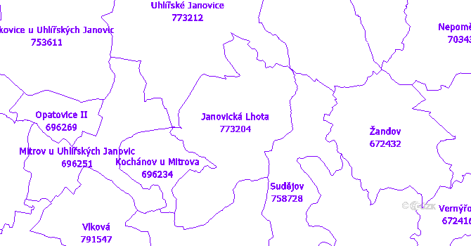 Katastrální mapa Janovická Lhota - přehledová mapa katastrálního území