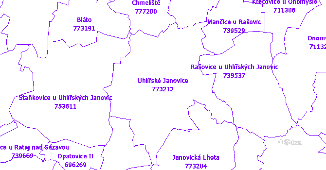 Katastrální mapa Uhlířské Janovice - přehledová mapa katastrálního území