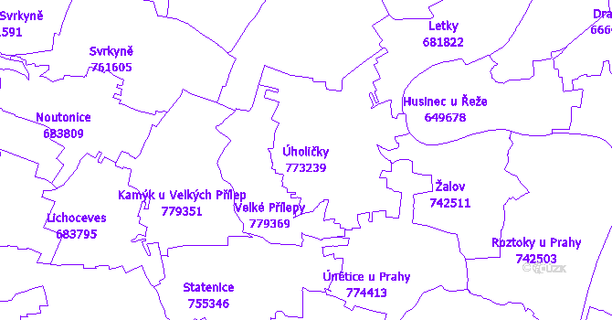 Katastrální mapa Úholičky - přehledová mapa katastrálního území
