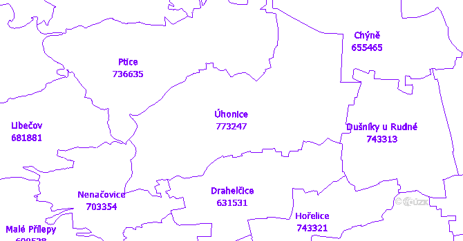 Katastrální mapa Úhonice - přehledová mapa katastrálního území