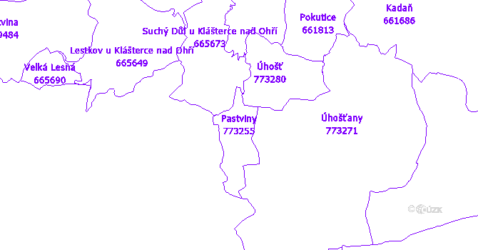 Katastrální mapa Pastviny - přehledová mapa katastrálního území