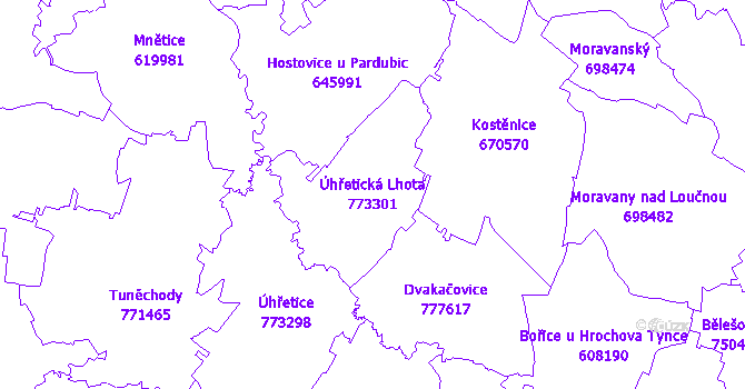 Katastrální mapa Úhřetická Lhota - přehledová mapa katastrálního území