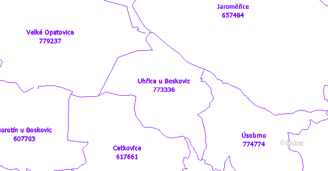 Katastrální mapa Uhřice u Boskovic - přehledová mapa katastrálního území