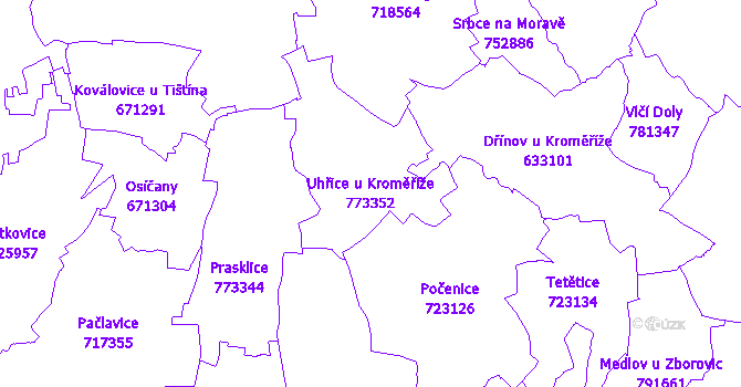 Katastrální mapa Uhřice u Kroměříže