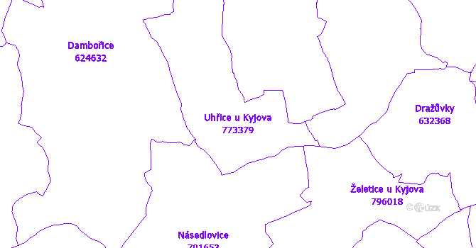 Katastrální mapa Uhřice u Kyjova - přehledová mapa katastrálního území