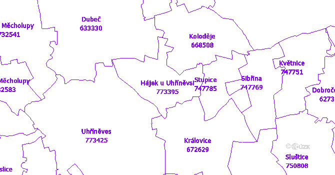 Katastrální mapa Hájek u Uhříněvsi - přehledová mapa katastrálního území