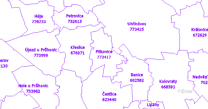 Katastrální mapa Pitkovice - přehledová mapa katastrálního území