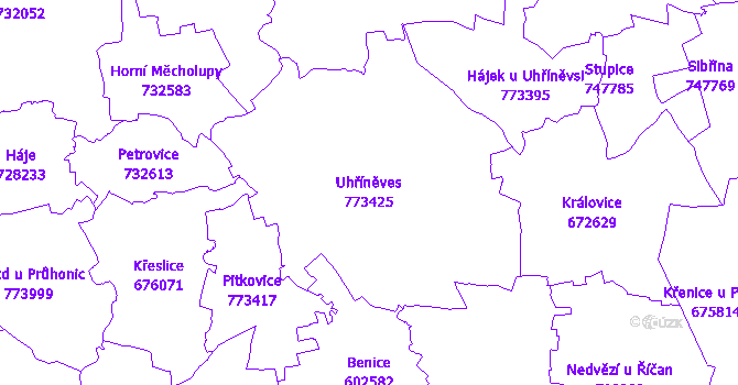 Katastrální mapa Uhříněves - přehledová mapa katastrálního území