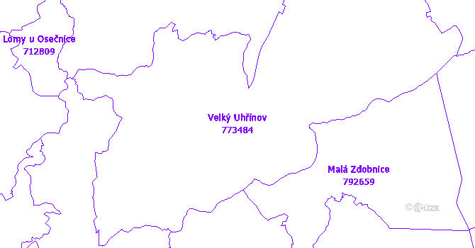 Katastrální mapa Velký Uhřínov - přehledová mapa katastrálního území