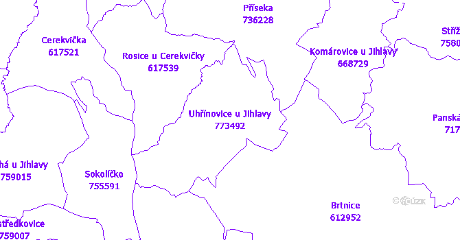 Katastrální mapa Uhřínovice u Jihlavy