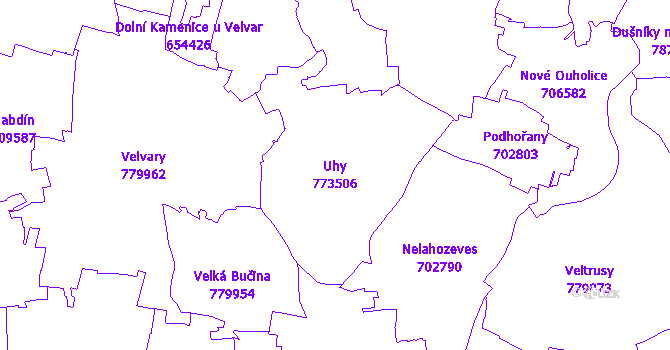 Katastrální mapa Uhy - přehledová mapa katastrálního území
