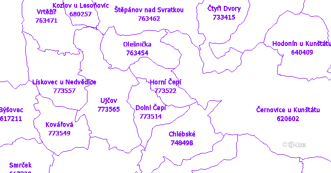 Katastrální mapa Horní Čepí - přehledová mapa katastrálního území