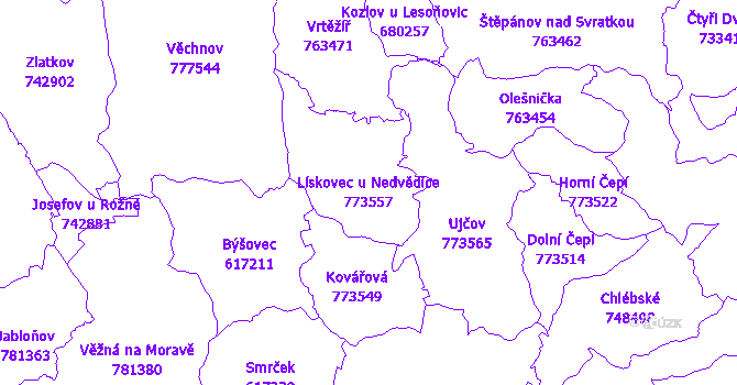 Katastrální mapa Lískovec u Nedvědice - přehledová mapa katastrálního území