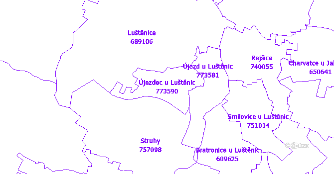 Katastrální mapa Újezdec u Luštěnic