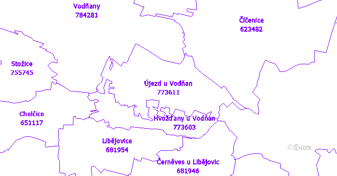 Katastrální mapa Újezd u Vodňan - přehledová mapa katastrálního území