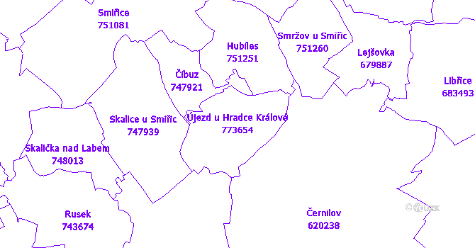 Katastrální mapa Újezd u Hradce Králové - přehledová mapa katastrálního území