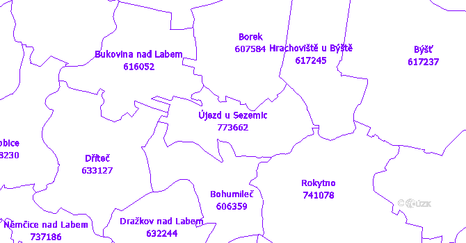 Katastrální mapa Újezd u Sezemic - přehledová mapa katastrálního území