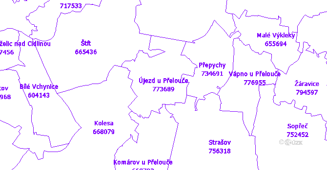 Katastrální mapa Újezd u Přelouče - přehledová mapa katastrálního území