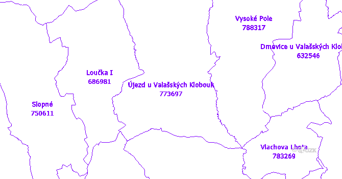 Katastrální mapa Újezd u Valašských Klobouk - přehledová mapa katastrálního území