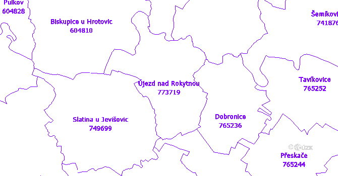Katastrální mapa Újezd nad Rokytnou - přehledová mapa katastrálního území