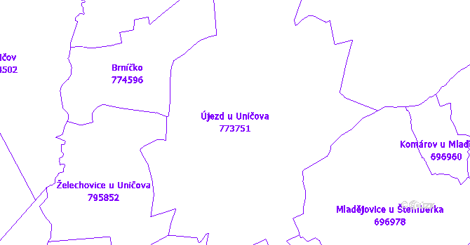 Katastrální mapa Újezd u Uničova - přehledová mapa katastrálního území