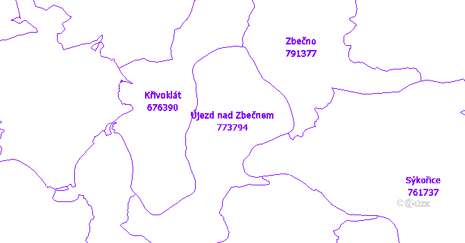 Katastrální mapa Újezd nad Zbečnem - přehledová mapa katastrálního území