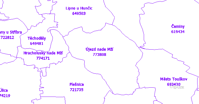 Katastrální mapa Újezd nade Mží - přehledová mapa katastrálního území