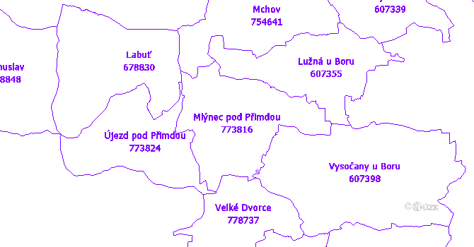 Katastrální mapa Mlýnec pod Přimdou - přehledová mapa katastrálního území