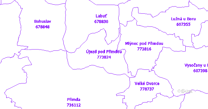 Katastrální mapa Újezd pod Přimdou - přehledová mapa katastrálního území