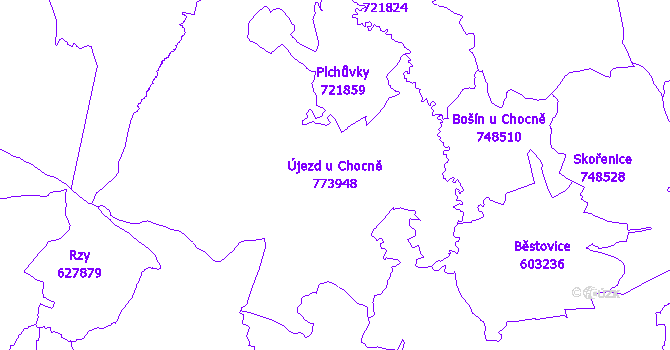Katastrální mapa Újezd u Chocně - přehledová mapa katastrálního území
