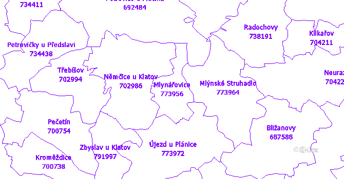 Katastrální mapa Mlynářovice - přehledová mapa katastrálního území