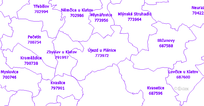 Katastrální mapa Újezd u Plánice - přehledová mapa katastrálního území