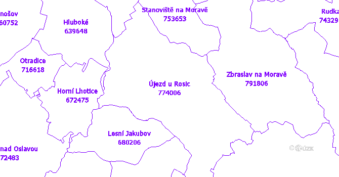 Katastrální mapa Újezd u Rosic