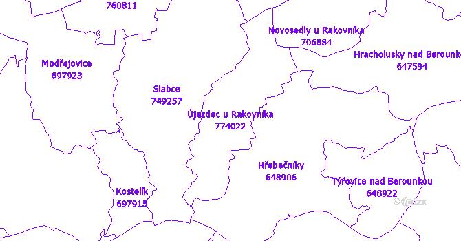 Katastrální mapa Újezdec u Rakovníka - přehledová mapa katastrálního území