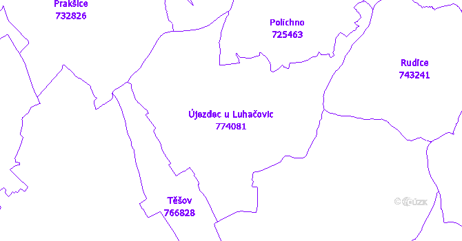 Katastrální mapa Újezdec u Luhačovic - přehledová mapa katastrálního území