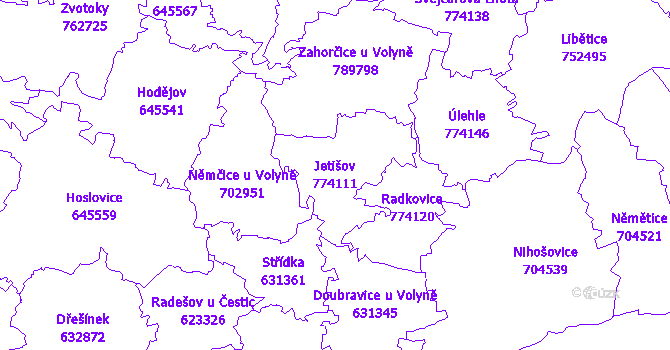 Katastrální mapa Jetišov - přehledová mapa katastrálního území