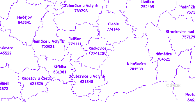 Katastrální mapa Radkovice - přehledová mapa katastrálního území