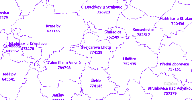 Katastrální mapa Švejcarova Lhota - přehledová mapa katastrálního území