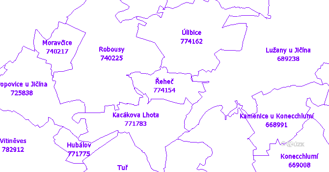 Katastrální mapa Řeheč - přehledová mapa katastrálního území