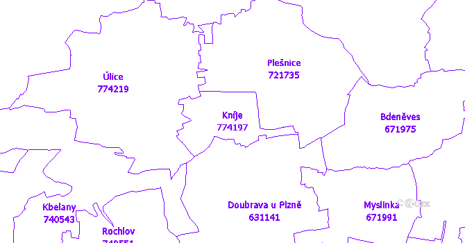 Katastrální mapa Kníje - přehledová mapa katastrálního území