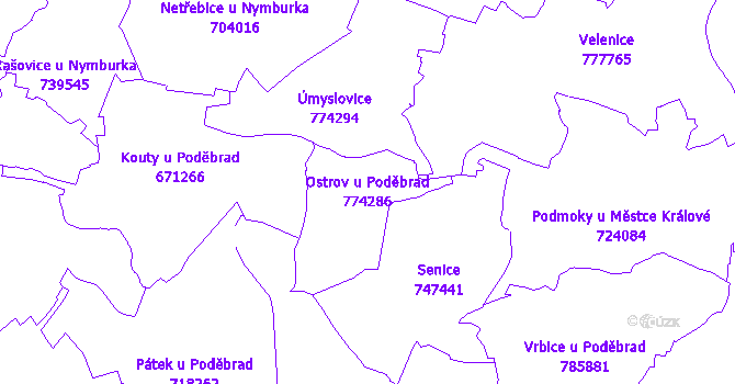 Katastrální mapa Ostrov u Poděbrad - přehledová mapa katastrálního území