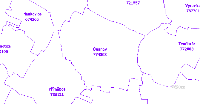 Katastrální mapa Únanov - přehledová mapa katastrálního území