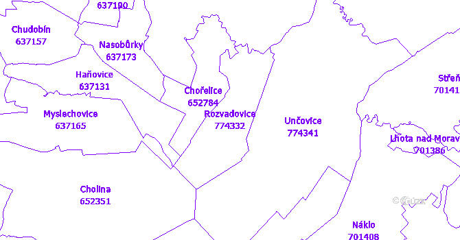 Katastrální mapa Rozvadovice - přehledová mapa katastrálního území