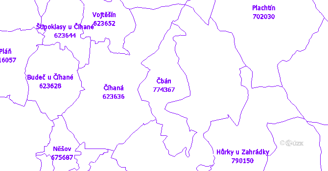 Katastrální mapa Čbán - přehledová mapa katastrálního území