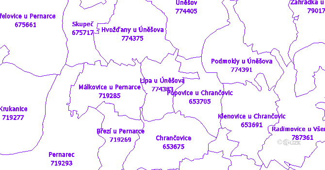 Katastrální mapa Lípa u Úněšova - přehledová mapa katastrálního území