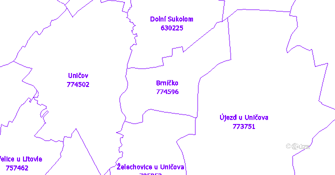 Katastrální mapa Brníčko - přehledová mapa katastrálního území